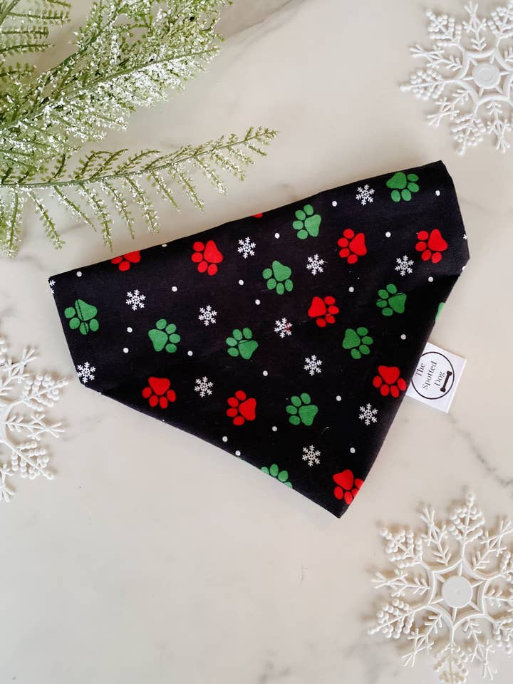 Christmas Paw Print Bandana for wholesale by Spotted Dog Co.