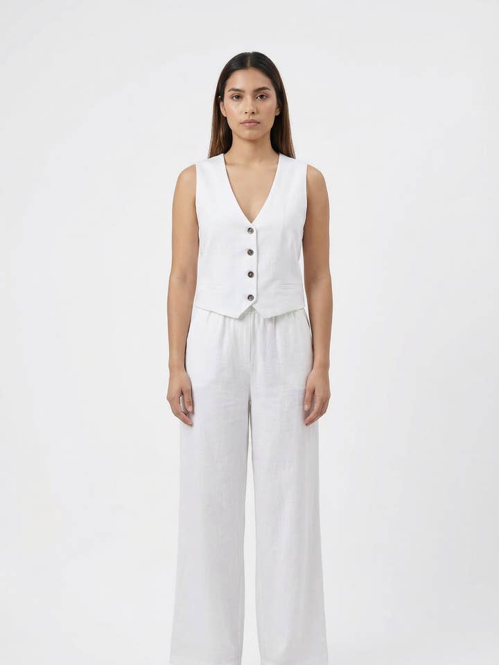 Ensemble gilet en coton à boutons sur le devant et pantalon pour la vente par LINZY