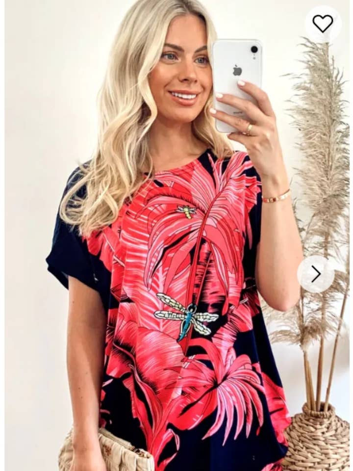 Top con estampado de hojas de cocotero para venta al por mayor de CY FASHION. LONDON