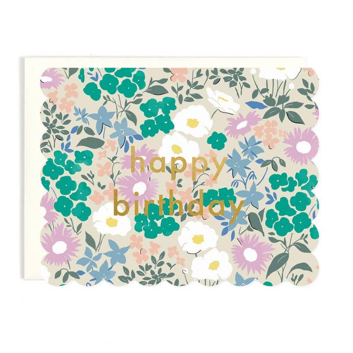 Happy Birthday Scalloped Floral Greeting Card for wholesale by Amy Heitman