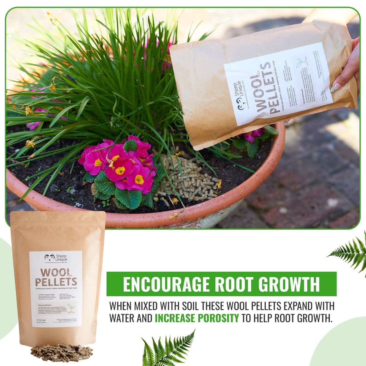 Sheep Unique – wholesale Planting/potting soil – Garden Wool Pellets - Natural Fertiliser Eco, Peat-Free 3.5L7