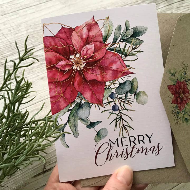 Carte de Noël POINSETTIA - Cartes régulières ou miniatures pour la vente par Scattered Seed Co