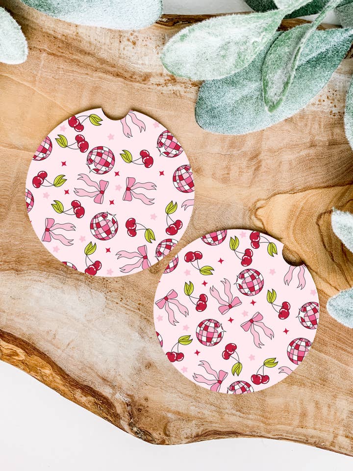 Posavasos de coche retro rosa con forma de coqueta con forma de coqueta, posavasos retro para venta al por mayor de Emma and G Designs