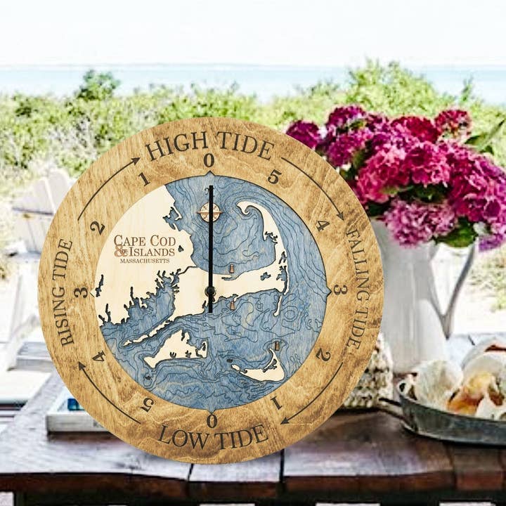 Relógio de maré com carta náutica da costa leste - decoração de mapa ná por atacado de Sea & Soul Nautical Chart Art