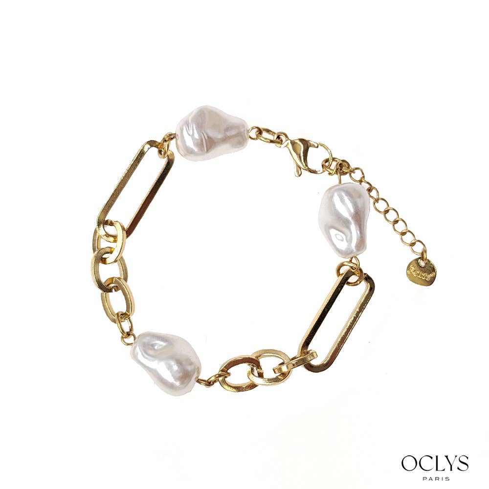 Oclys - Wholesale Schakelarmband - Nali gouden armband van roestvrijstalen ketting met witte kralen1