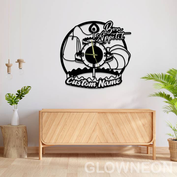 Glow Neon – Großhandel Wanduhren – Personalisierbares Dekoschild für Küche, Restaurant, Motiv „Bon Appetit“1