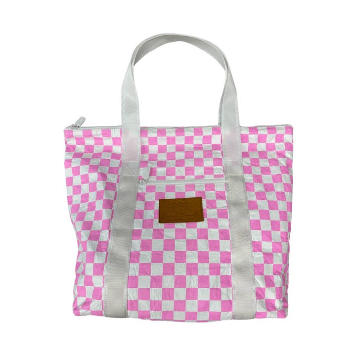 Checker Water Resistant Tyvek Shoulder Tote for wholesale by Local Beach