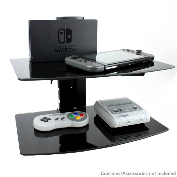 Maison & White – wholesale Wall-mounted shelf – Tempered Black Glass Floating Shelf 2 Tier | M&W