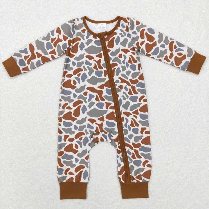 Baby Infant Boys Brown Camo Zip Sleepers Rompers for wholesale by Aier Wholesale