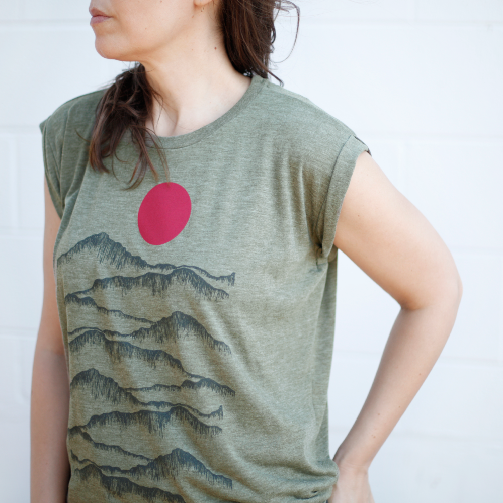 Blackbird Supply Co. - Wholesale Screen Printed T-Shirt - Women's - Badlands National Park Women's Rolled Cuff Muscle Tee Sage1