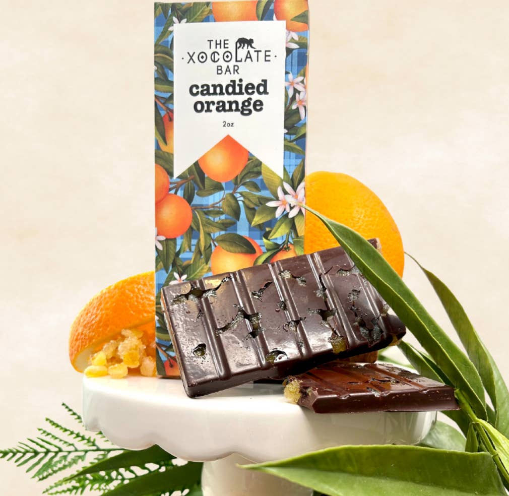 The Xocolate Bar - Wholesale Chocolate Bar - Candied Orange Bar -Organic Fair Trade Vegan Dark Chocolate