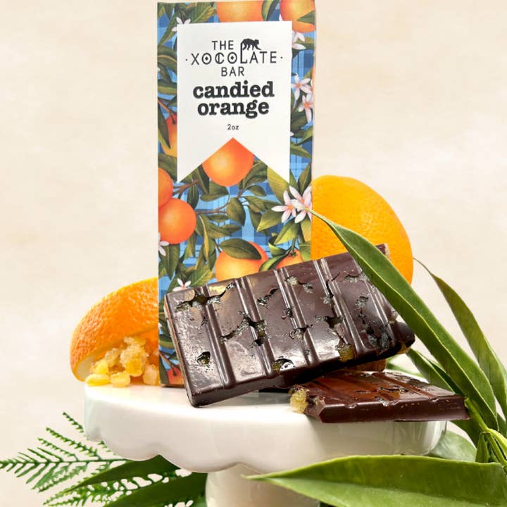 Candied Orange Bar -Organic Fair Trade Vegan Dark Chocolate for wholesale by The Xocolate Bar