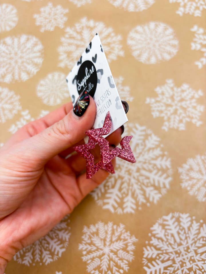 Large Pink Holographic Acrylic Star Hoops for wholesale by Sapphire Frills Ltd