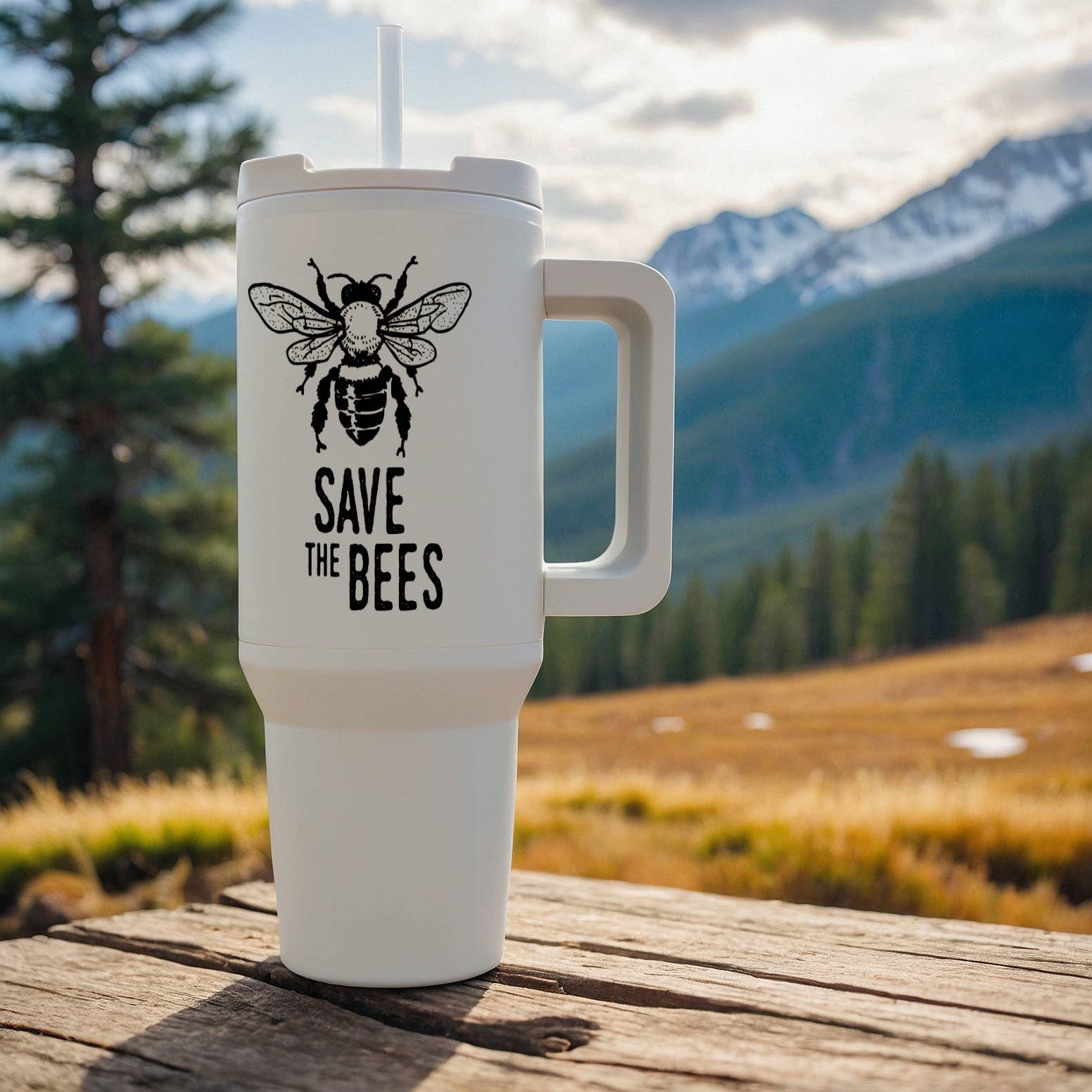 3dRose - Wholesale Insulated Mug/Tumbler - 3dRose, Save the Bees with a bee. Bold black lettering on white background., Tumbler8