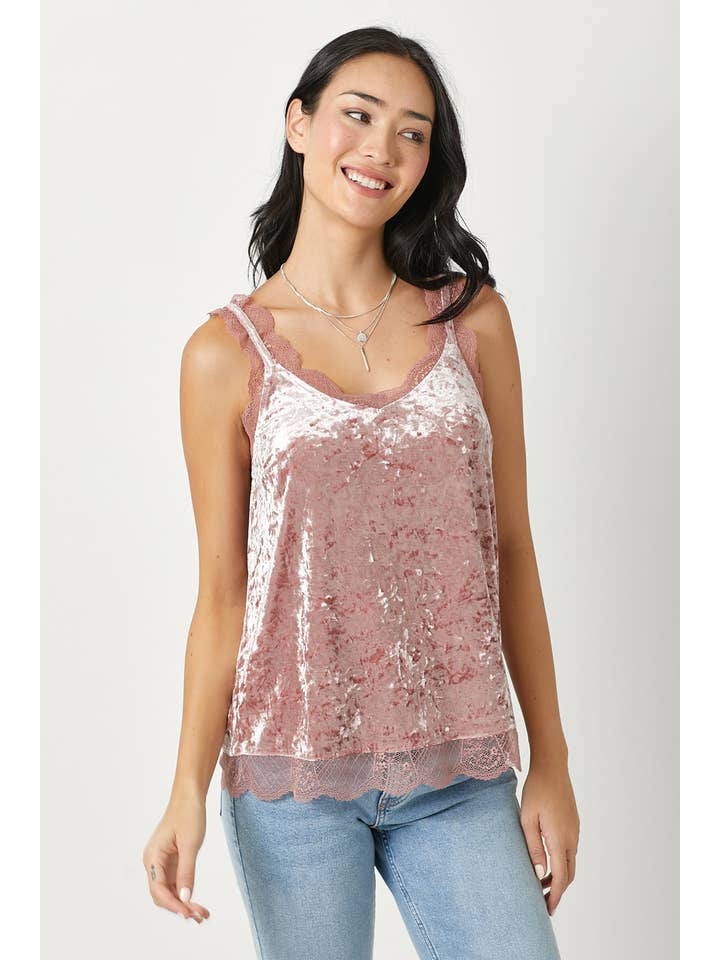 Mystree - Wholesale Camisole - Women's - 60372 Lace Trim Edge Velvet Cami29