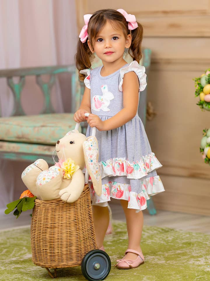 Mia Belle Girls • Wholesale - Wholesale Dress - Kids - Bunny Flutter Sleeve Tiered Ruffle Dress6