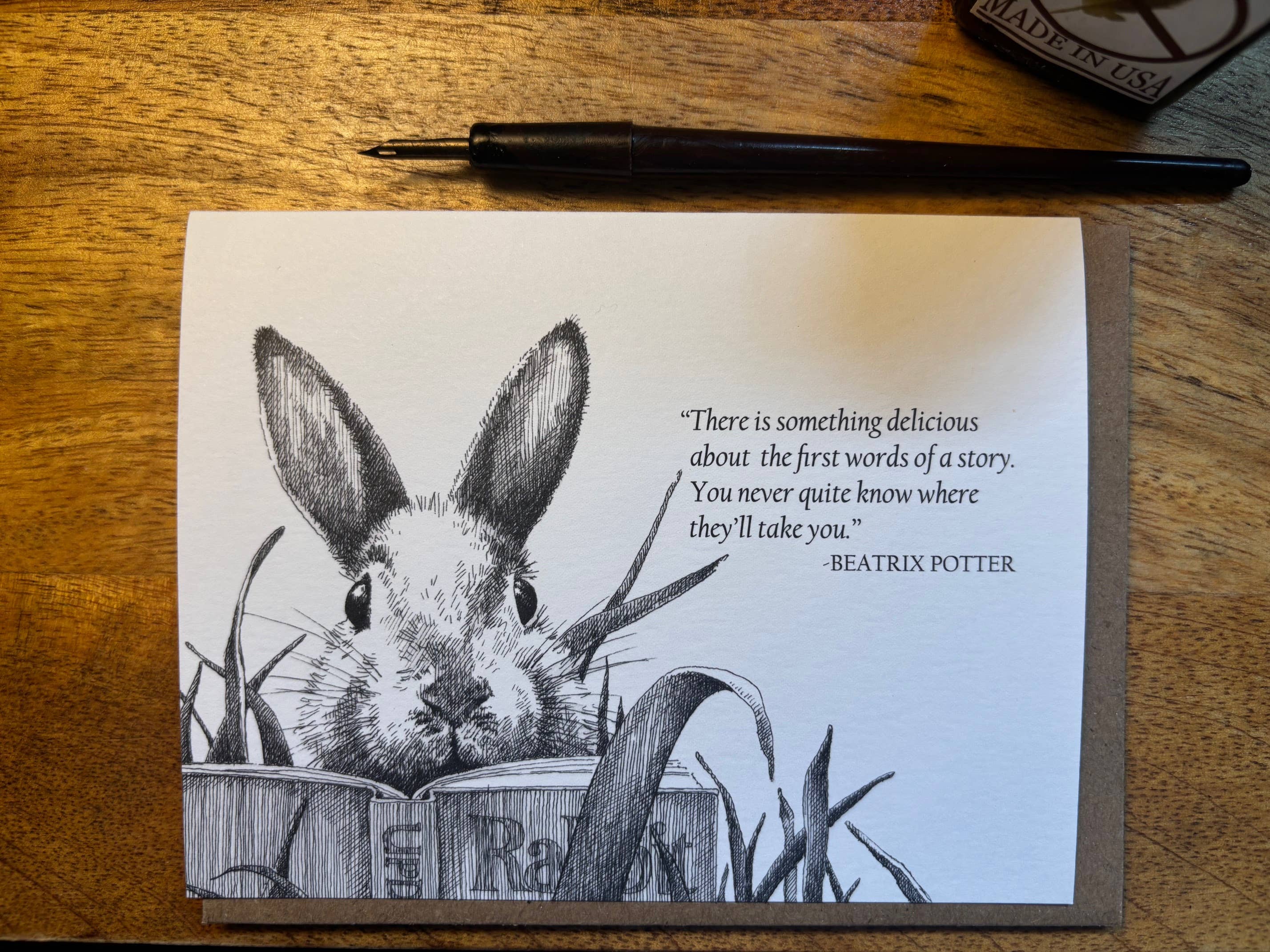 Karen Ritz Cards - Wholesale Everyday Greeting Card - Books & Beasts Rabbit Book Fun Notecard1
