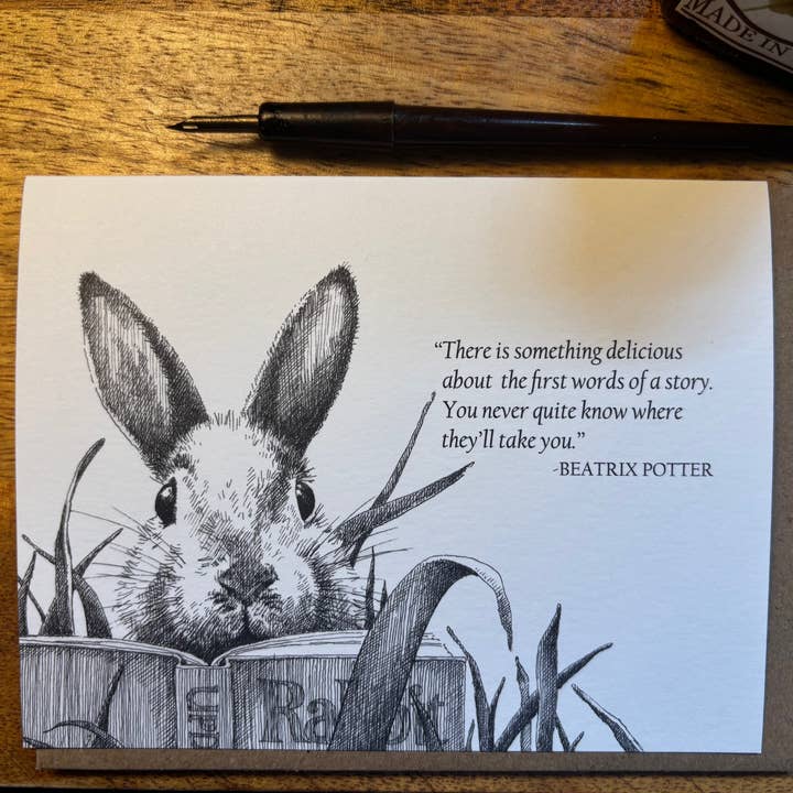 Karen Ritz Cards - Wholesale Everyday Greeting Card - Books & Beasts Rabbit Book Fun Notecard1