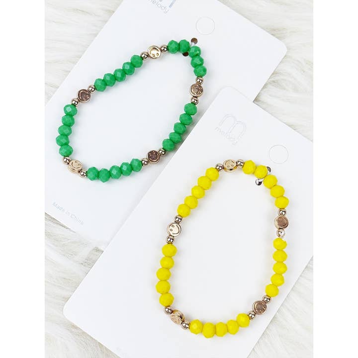 MIX COLOR Cute Smiley Charm Coloful Bead Bracelet for wholesale on Faire2