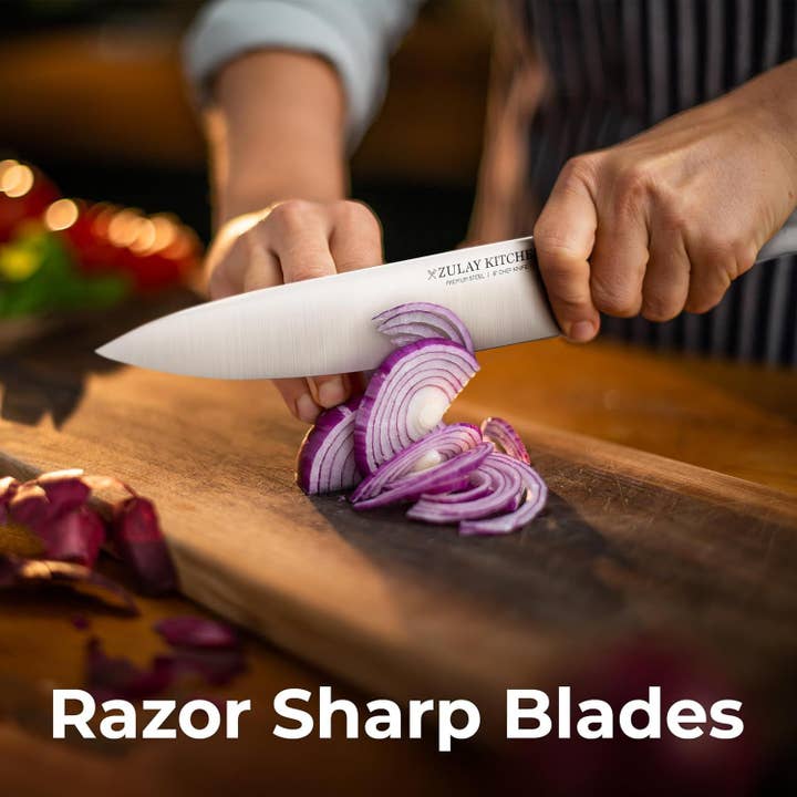 Zulay Kitchen – wholesale Knife set – Sharp Knife Block Set with Built In Sharpener - 18 Piece
