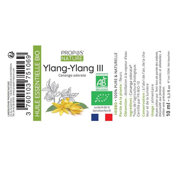 Propos'Nature - Wholesale Essential Oil - Organic Ylang Ylang Essential Oil III 10ml