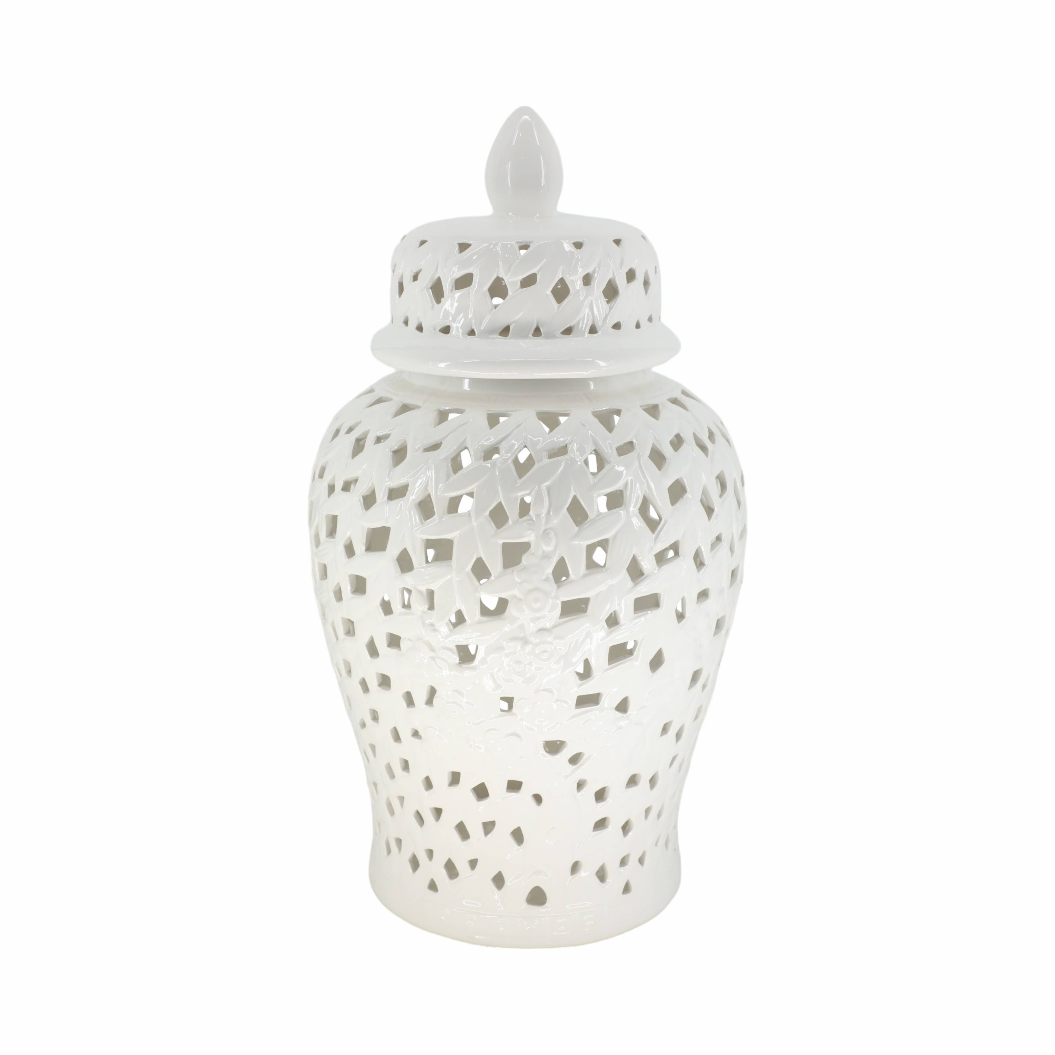 Sagebrook Home - Wholesale Decorative Jar - Decorative Jar - White Ceramic Pierced Cut-Out, 24 in.3