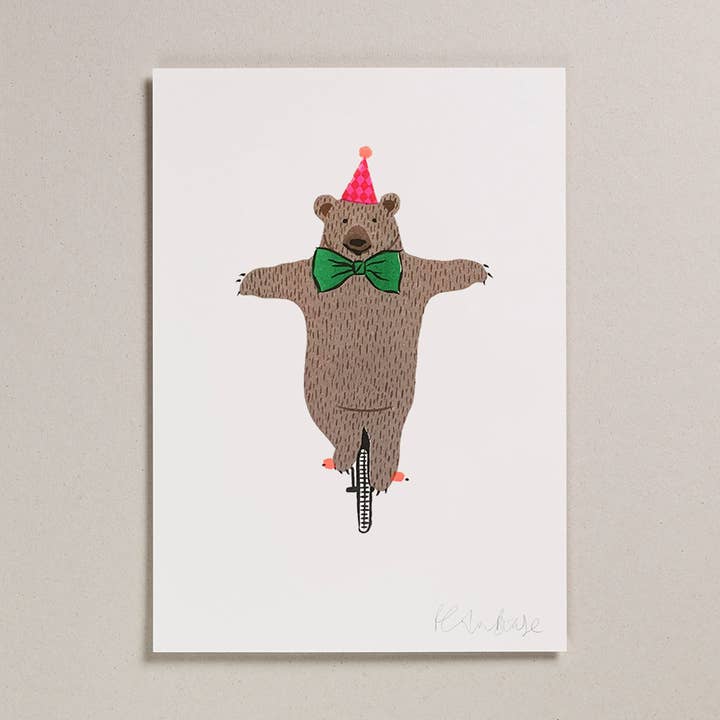 Risograph A4 Print - Circus Bear for wholesale by Petra Boase Ltd