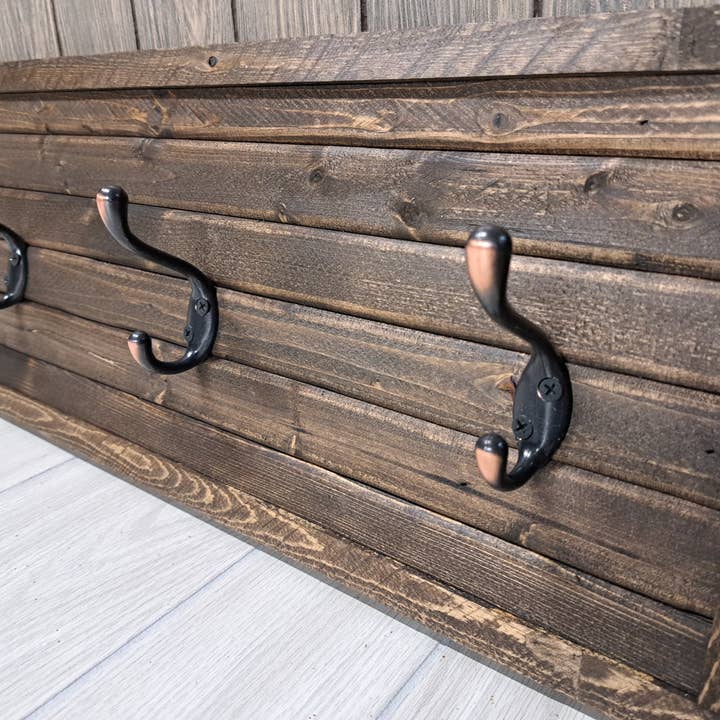 Rustic Farmhouse Style Wooden Coat Rack - Dark Pine for wholesale by Rustic Brook Farm
