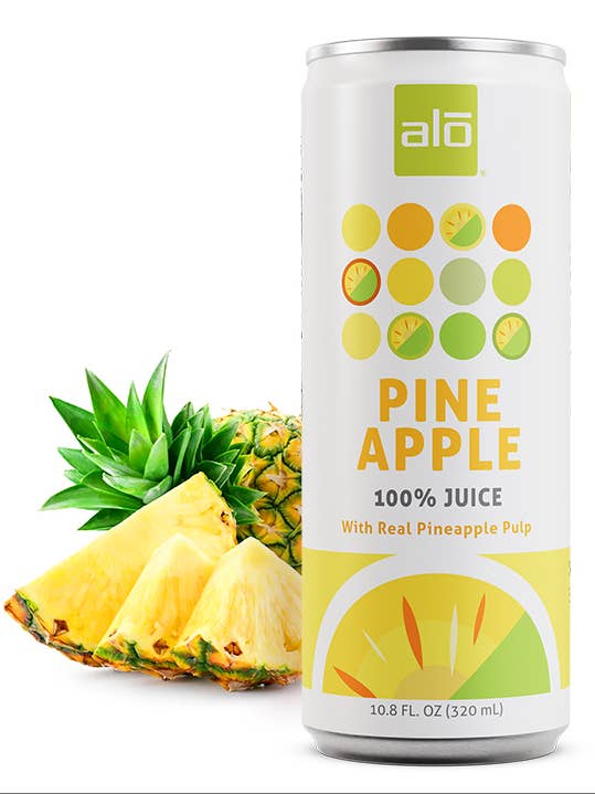 Jus d'ananas/ 100% JUS/ pack de 12 de 10,8 fl oz pour la vente par ALO drink