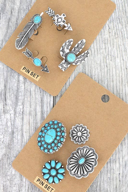 anbfashion - Wholesale Brooch - 4-PACK WESTERN ASSORTED STONE BROOCH PIN SET6