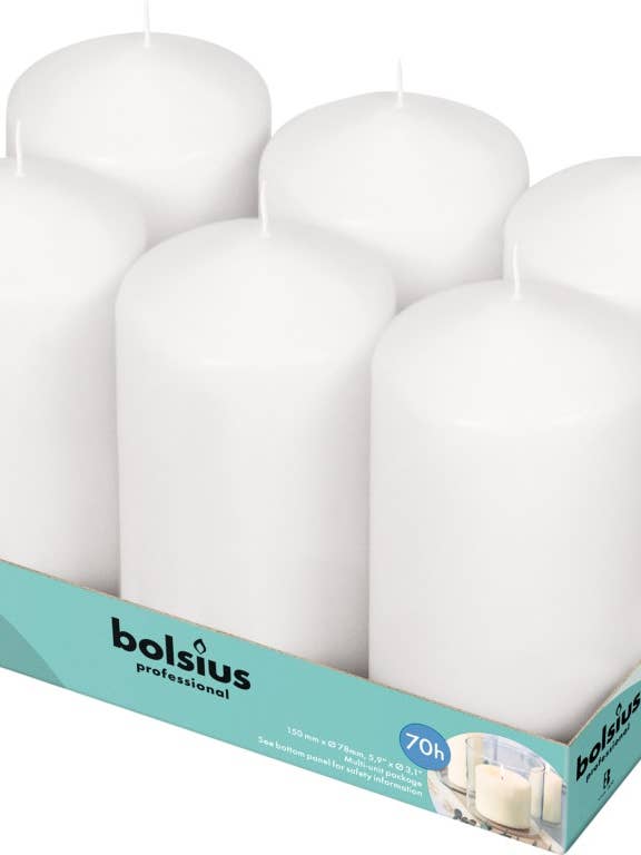 Bougies Pilier Horeca 15/8 Plateau 6 Blanc pour la vente par Sfeerpunt