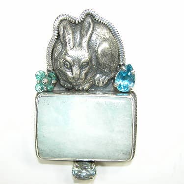 Hemimorphite Blue Topaz Bunny Sterling Silver Pin Pendant for wholesale by Amy Kahn Russell