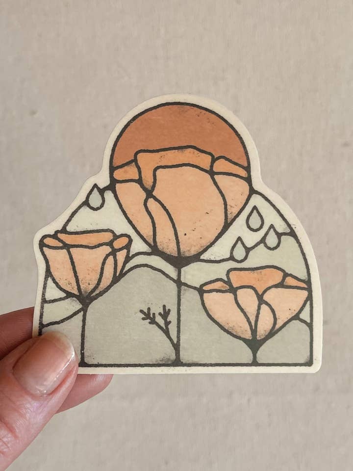 California Poppies Matte Vinyl Sticker for wholesale by Amber Morgan