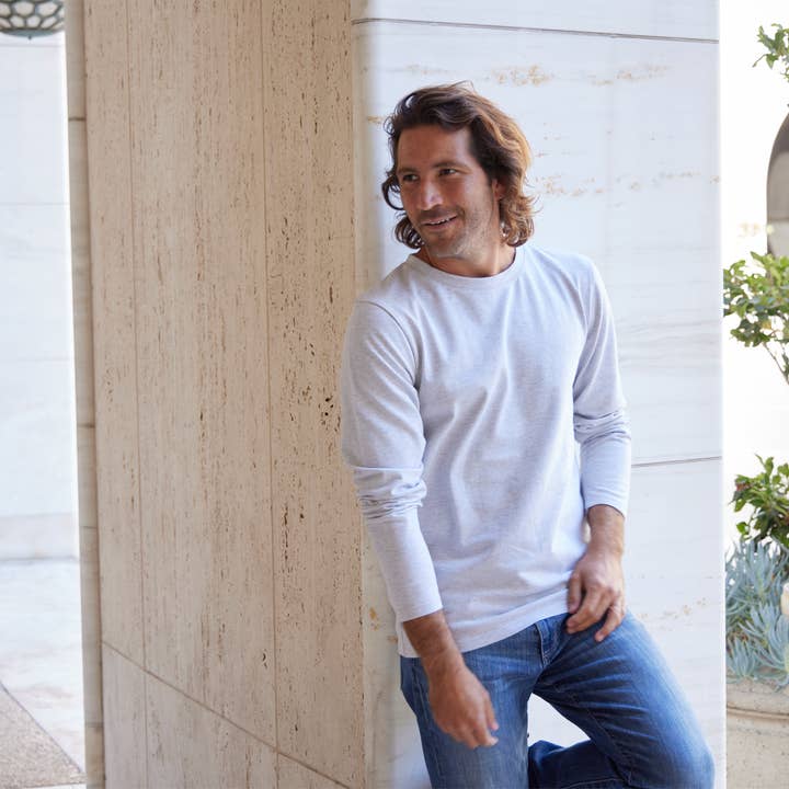 Daniel Long Sleeve Crew Neck Horizontal Stripe Tee - oatmeal for wholesale by PX