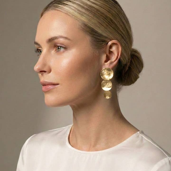Bijoux Envie Statement Jewelry - Wholesale Dangle Earrings - Gold Graduated Disc Statement Earrings | Handmade Jewelry1