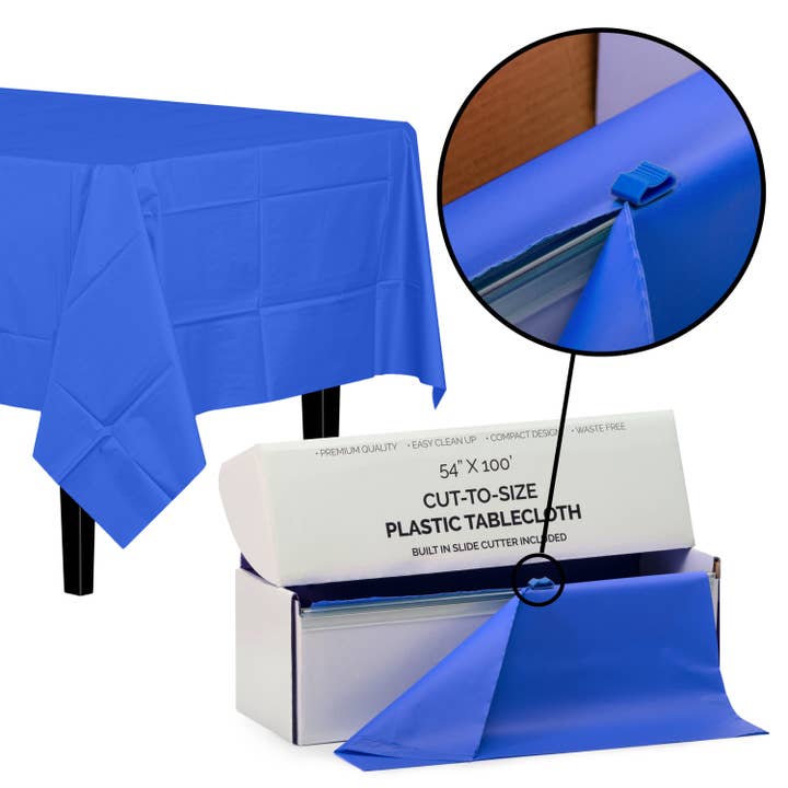 54 In. X 100 Ft. Cut-To-Size Plastic Table Cover - Dark Blue for wholesale by Crown Display