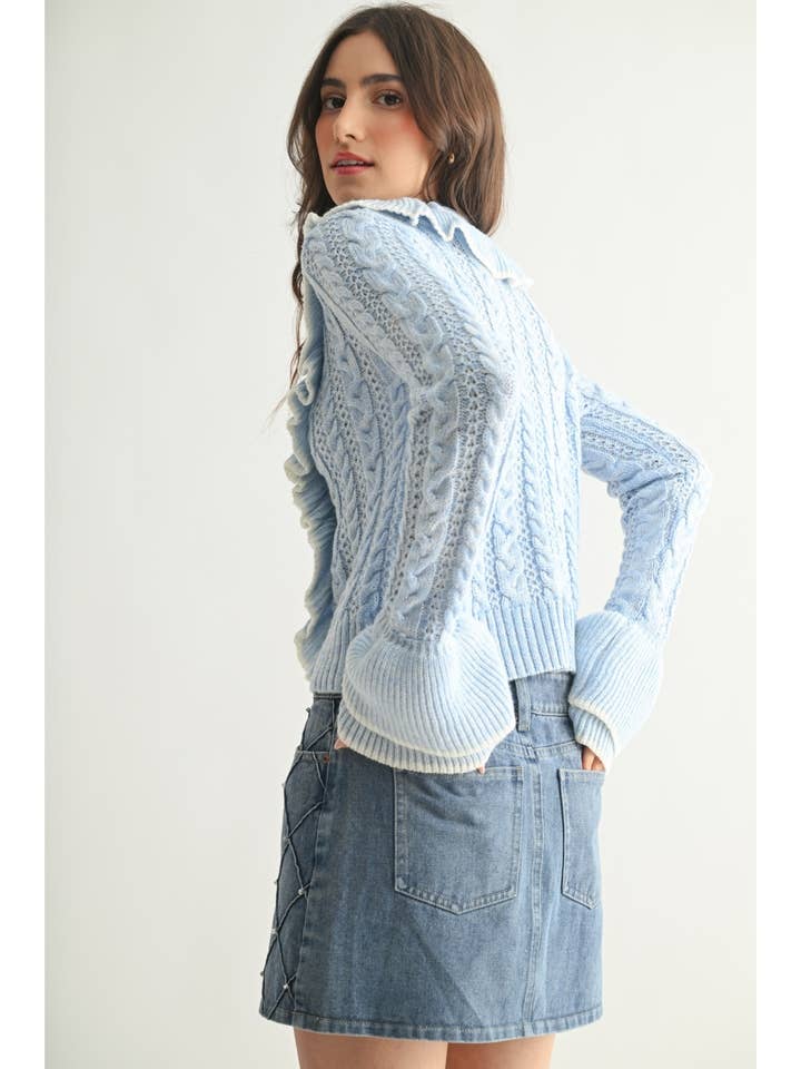 Camellia - Wholesale Cardigan - Women's - STYLIESH BLUE RUFFLED CARDIGAN8