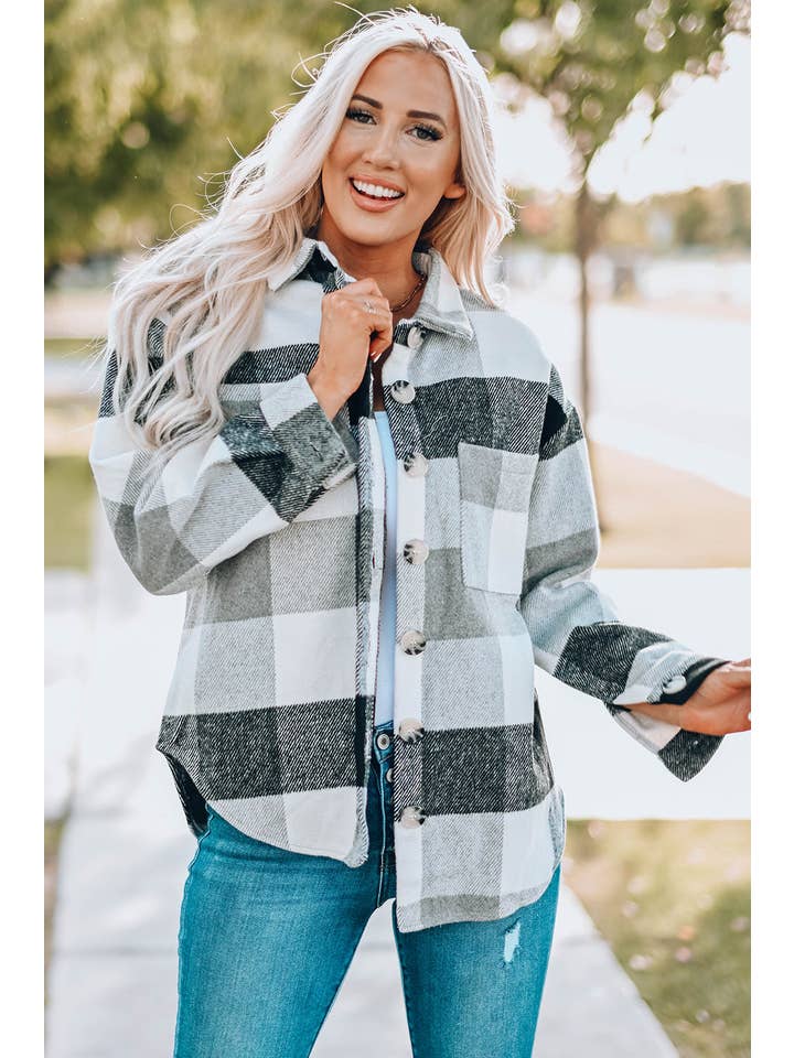 PRETTY BASH - Wholesale Shirt Jacket/Shacket - Women's - Plaid Button-Up Long Sleeve Pocketed Shacket18