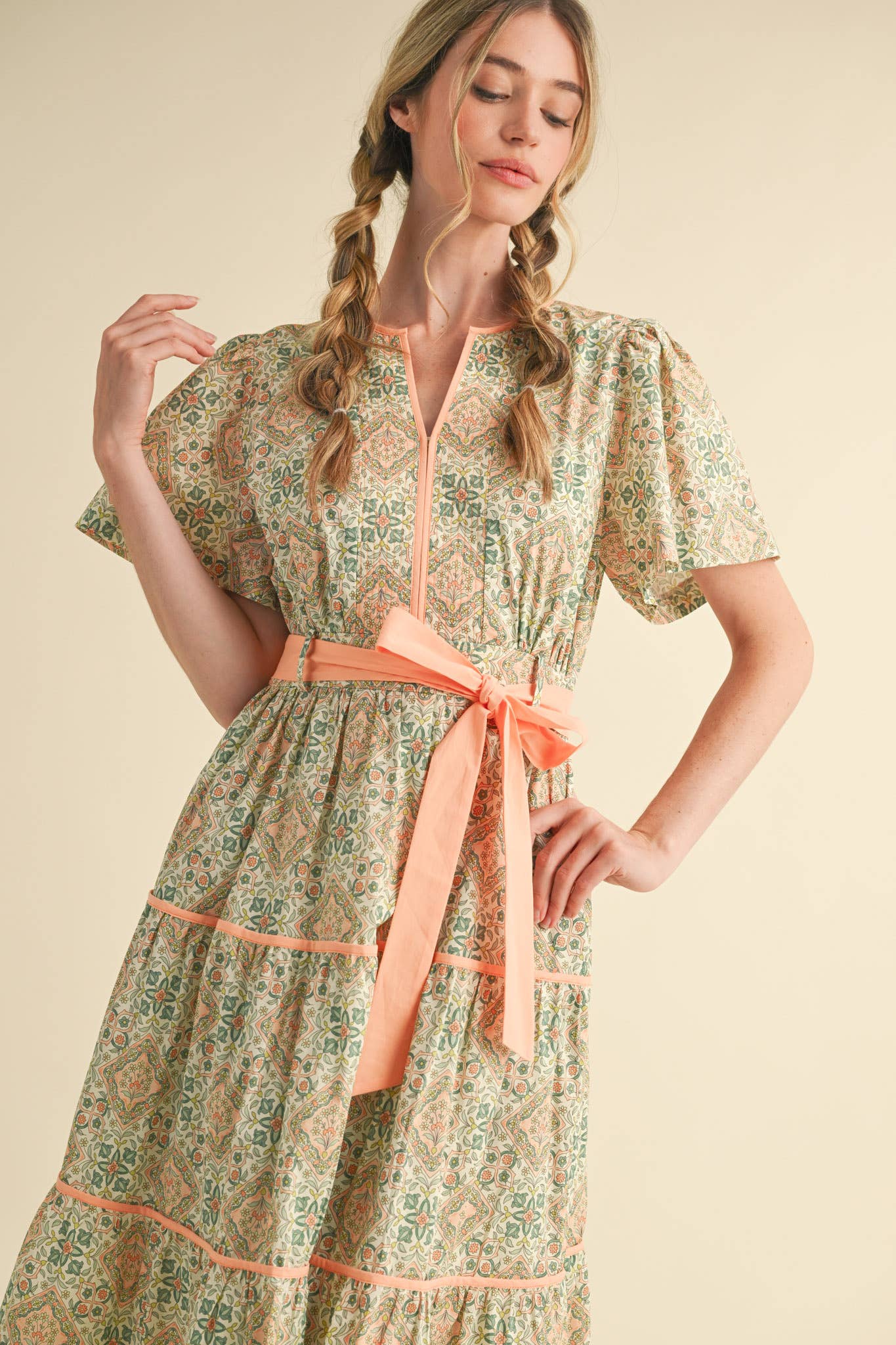 &MERCI - Vente Robe – femme - ROBE MIDI IMPRIMÉE À LIENS CONTRASTÉS MDR382116