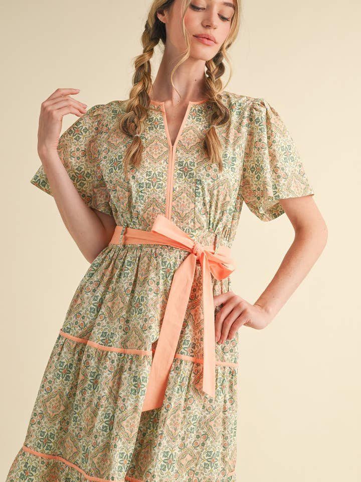 &MERCI - Vente Robe – femme - ROBE MIDI IMPRIMÉE À LIENS CONTRASTÉS MDR382116