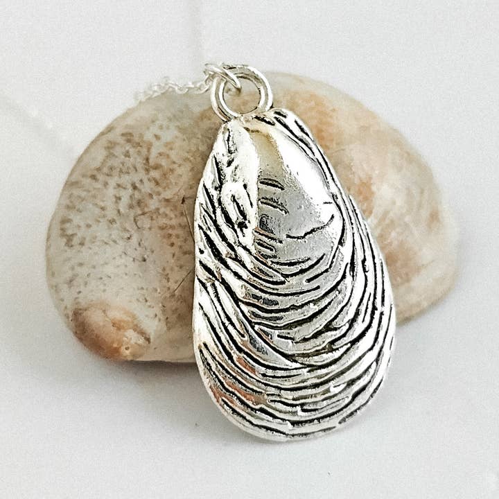Mussel Shell Necklace, Silver Shell Necklace, Nautical for wholesale by Piccadilly Pendants