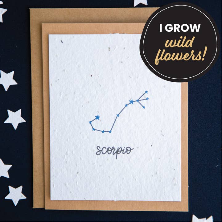 Carte d'anniversaire plantable du signe du Scorpion pour la vente par Stockyard Stationery