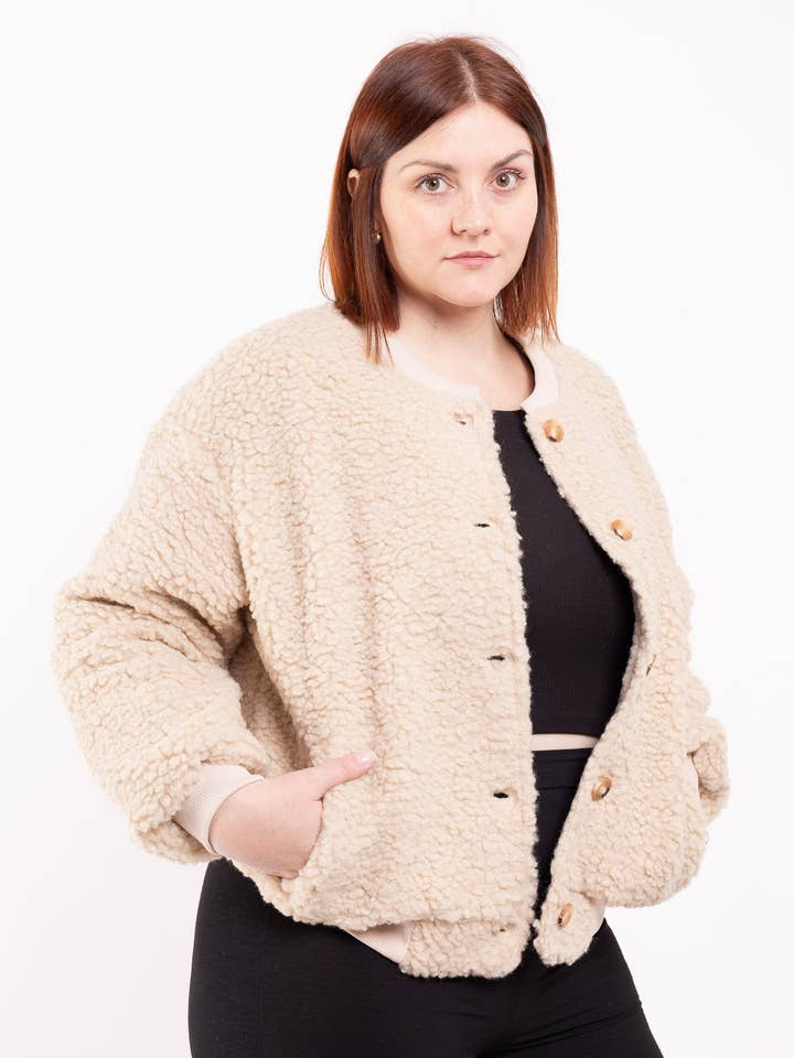 GRANDE TALLA Bomber oversize en borreguito rizado PV2528GT para venta al por mayor de Pépouz' Paris