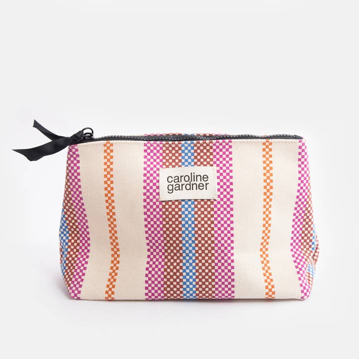 Check Stripe Printed Canvas Beauty Bag for wholesale by Caroline Gardner