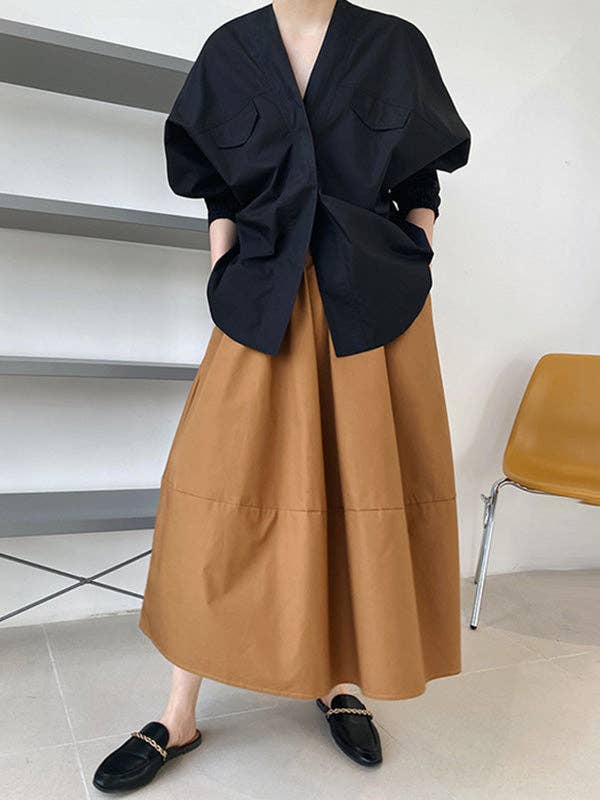 UZ Wholesale Store - Wholesale Button Down Shirt - Women's - Trendy Batwing Sleeves Solid Color V-Neck Blouses23