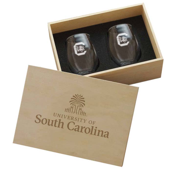 NCAA South Carolina Fighting Gamecocks Etched Wine Glass Set for wholesale by Wendell August
