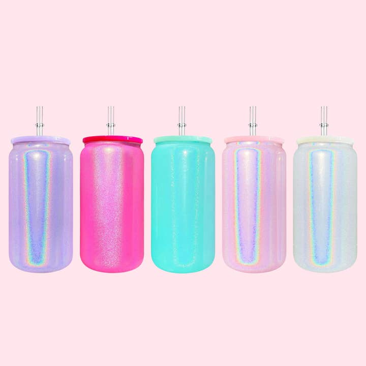 One Stop Cups - Wholesale Drinking Glass/Cup - 16oz Glitter Sublimation Glass Can  Cups