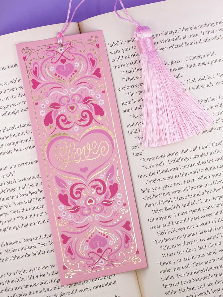 Love pink heart gold foil detail Bookmark for wholesale by Joanna Behar