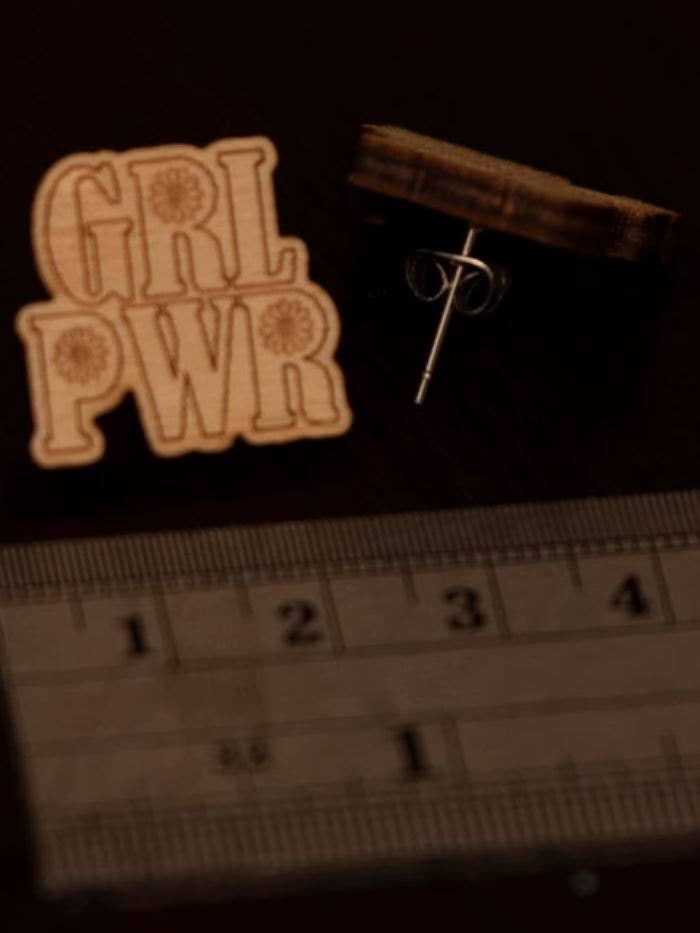 GRL PWR Wood Stud Earrings for wholesale by Timeless Engraving