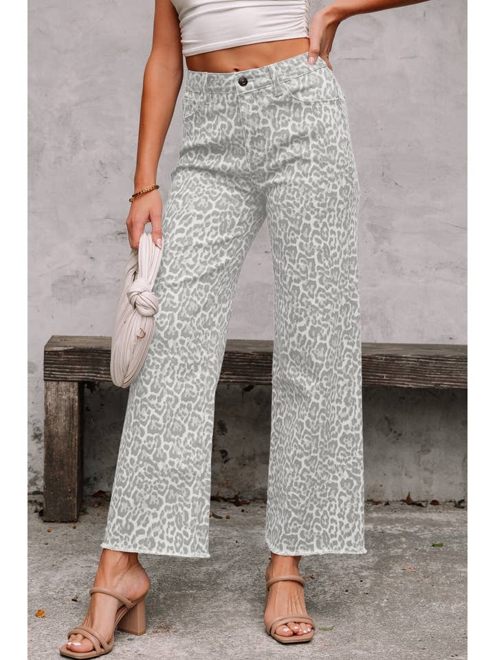 LA Society - Wholesale Jeans - Women's - LAS Leopard Frayed Edge Wide Leg High Waist Jeans (4-16)20